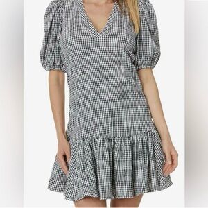 Calvin Klein Gingham Puff Sleeve A-Line Dress